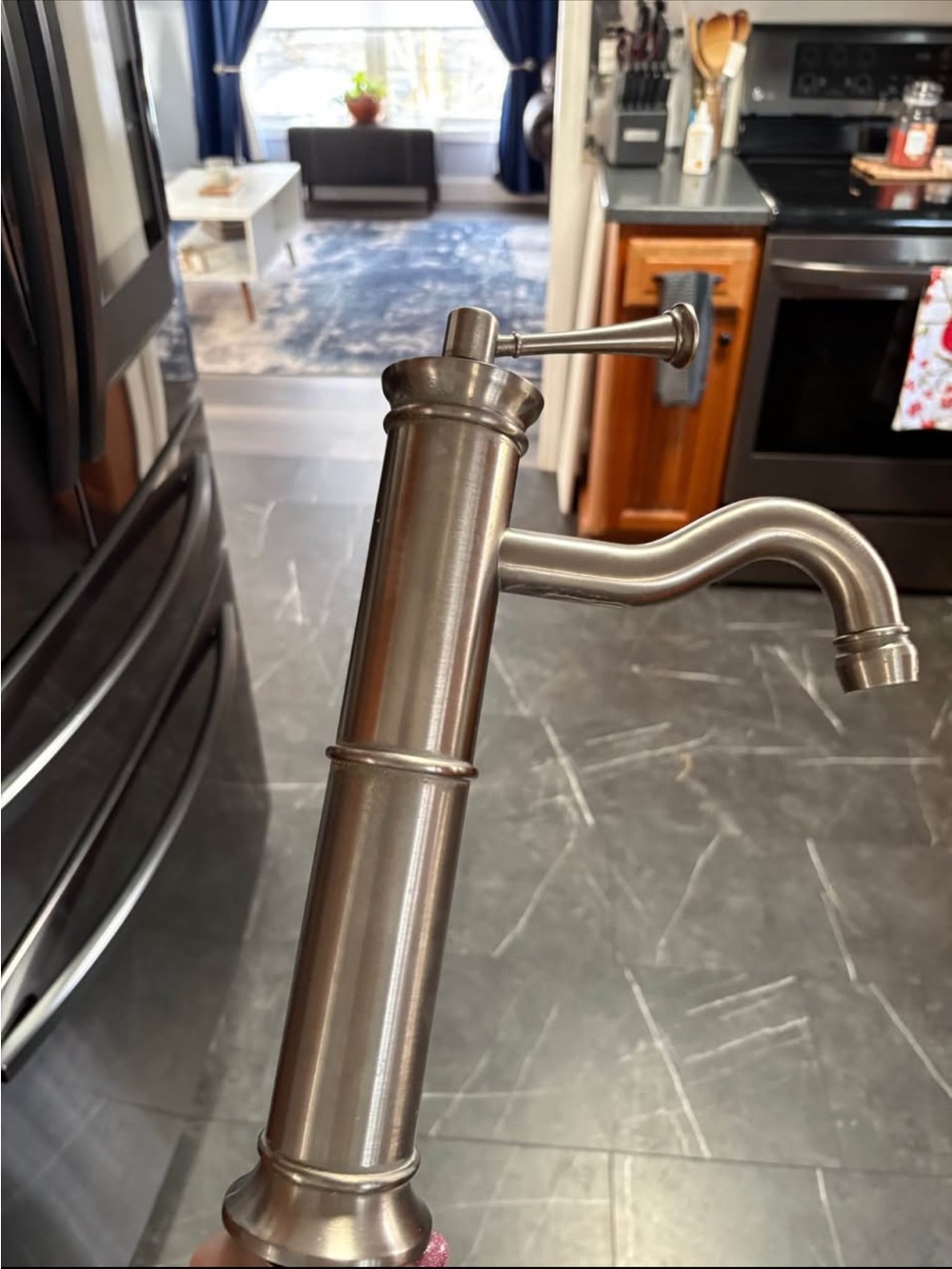 Brushed Nickel Single-Handle Vessel Faucet - Modern Spout